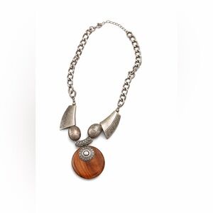 Handcrafted Boho Silver-Tone & Orange Pendant Necklace